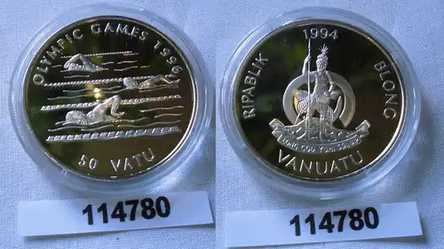 50 Vatu Silber Münze Vanuatu Olympiade 1996 Atlanta Schwimmer 1994 (114780)