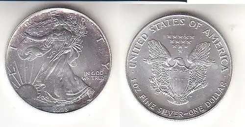1 Dollar Silber Münze Silver Eagle USA 1993 1 Unze Feinsilber  (114721)