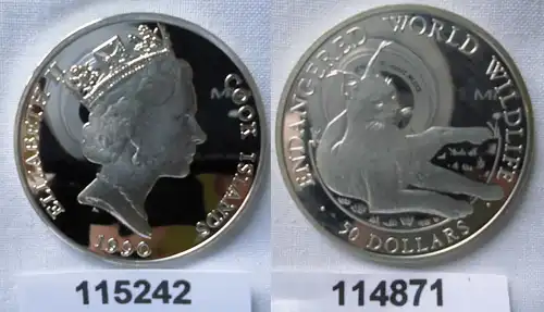 50 Dollar Silber Münze Cook Inseln 1990 bedrohte Tierwelt Schreikranich (115242)