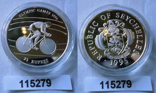 25 Rupien Silber Münze Seychellen Olympiade 1996 Atlanta Radfahrer 1995 (115279)