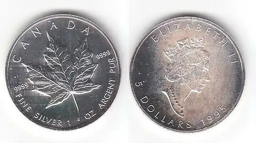 5 Dollar Silber Münze Kanada Meaple Leaf 1995 1 Unze Feinsilber (114396)
