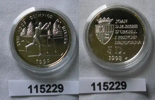 5 Diners Silber Münze Andorra Olympiade Lillehammer mit Skilangläufer (115229)