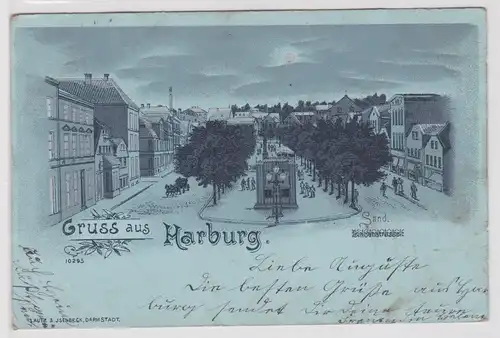 66370 Mondschein Ak Gruss aus Harburg, Lindenstraße 1901