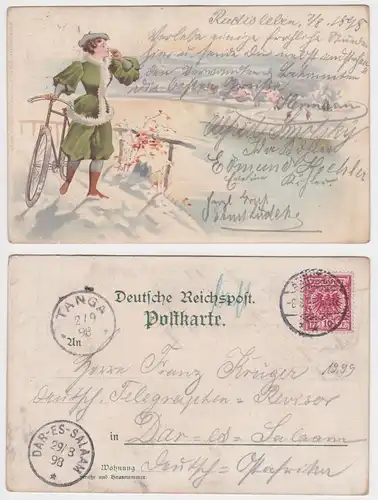13949 Radfahrer Ak nach Deutsche Ostafrika DOA Tansania Stempel Tanga 1898