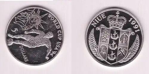 5 Dollar Silber Münze Niue 1991 Fussball WM USA 1994  (155420)