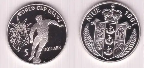 5 Dollar Silber Münze Niue 1991 Fussball WM USA 1994  (155251)