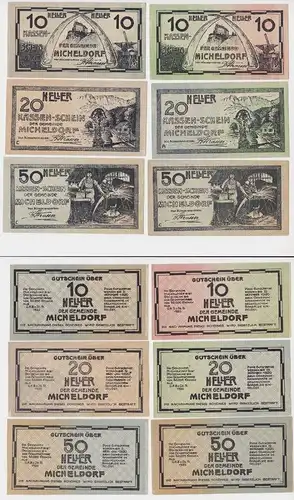 6 Banknoten 10 bis 50 Heller Notgeld Gemeinde Micheldorf O.Ö. 1920 (154327)