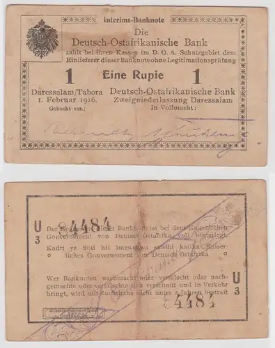 1 Rupie Banknote Deutsch Ostafrikanische Bank Daressalam/Tabora 1916 (131176)