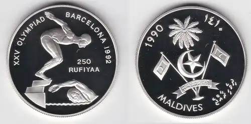 250 Rufiyaa Silbermünze Malediven Olympia 1992 Barcelona Schwimmstaffel (155268)