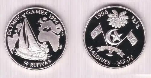 50 Rufiyaa Silbermünze Malediven Olympia Atlanta 1996 Segelregatta (155427)