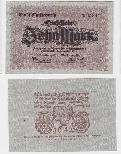 10 Mark Mark Banknote Kriegsnotgeld Stadt Marktredwitz 1918 (119867)