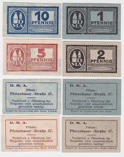 1,2,5 & 10 Pfennig Banknoten Notgeld Dresden D.M.A. Pfotenhauerstraße 37(117900)
