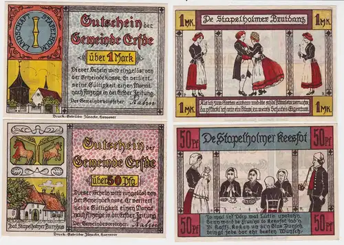 2 Banknoten Notgeld Gemeinde Erfde ohne Datum (1921)  (116027)