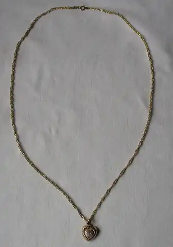 charmante Damenhalskette 585er 14 Karat Gold mit Diamant Herz Anhänger (153619)