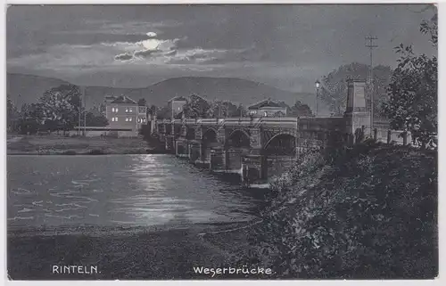 903207 Mondschein Ak Rinteln Weserbrücke um 1910