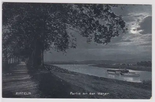 903206 Mondschein Ak Rinteln Partie an der Weser um 1910
