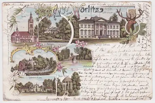 78505 AK Gruss aus Wörlitz Schloss, Kirche, hohe Brücke usw. 1901
