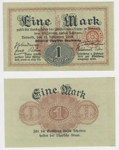 1 Mark Banknote Fürstlich Lippische Regierung Detmold 13.11.1918 (153922)