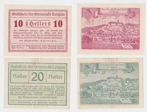 10 und 20 Heller Banknoten Lengau 13.03.1920 (148995)