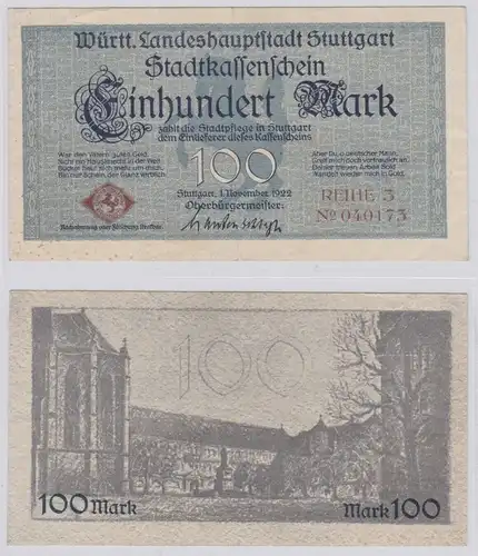 100 Mark Banknote Inflation Landeshauptstadt Stuttgart 1.11.1922 (153796)