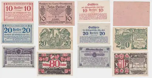 6x 10 bis 80 Heller Banknote Linz 1920 (145907)