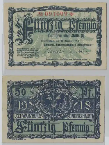 50 Pfennig Banknoten Notgeld Schwarzburg-Sonderhäusisches Ministerium (153404)