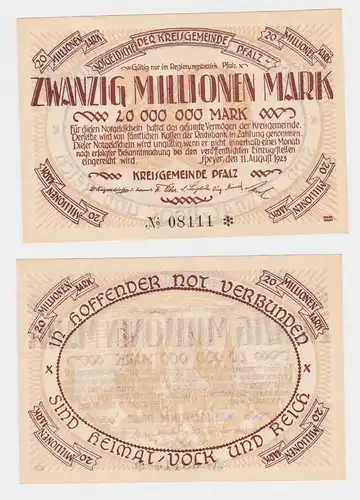 20 Millionen Mark Banknote Notgeld Kreisgemeinde Pfalz Speyer 11.8.1923 (153693)