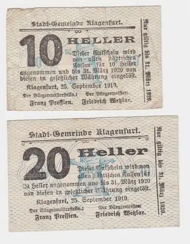 10 und 20 Heller Banknote Klagenfurt 25.09.1919 (133836)