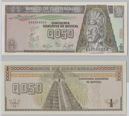 1/2 Quetzal Banknote Guatemala 04.01.1989 bankfrisch UNC Pick 72 (149118)