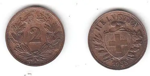 2 Rappen Kupfer Münze Schweiz 1933 B (110913)