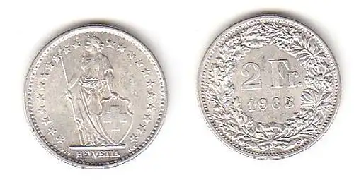 2 Franken Silber Münze Schweiz 1965 B (110691)