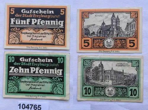 5 und 10 Pfennig Banknote Notgeld Stadt Freyburg 1920 (104765)