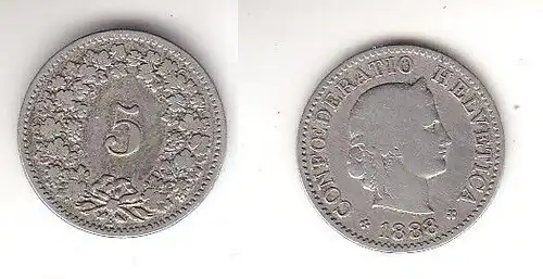 5 Rappen Nickel Münze Schweiz 1888 B (113912)