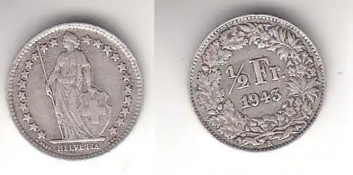 1/2 Franken Silber Münze Schweiz 1943 B (110761)