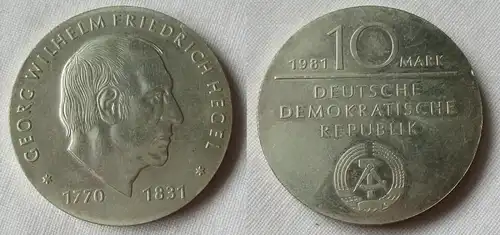 DDR Gedenk Münze 10 Mark Georg Wilhelm Friedrich Hegel Silber Stgl. (116195)