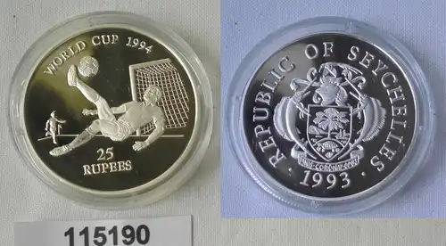 25 Rupees Silbermünze Seychellen Fussball WM in der USA 1994, 1993 (115190)