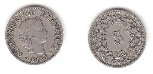 5 Rappen Nickel Münze Schweiz 1885 B (114581)