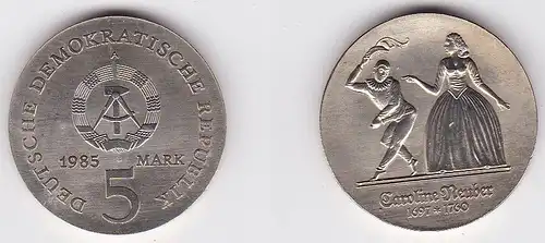 DDR Gedenk Münze 5 Mark Caroline Neuber 1985 (122719)