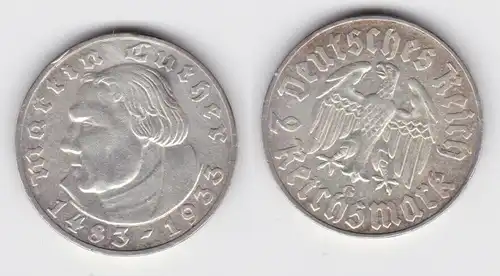 2 Mark Silber Münze Martin Luther 1933 G Jäger 352 (132580)