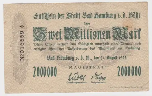 2 Millionen Mark Banknote Inflation Stadt Bad Homburg v.d.Höhe 1923 (140114)