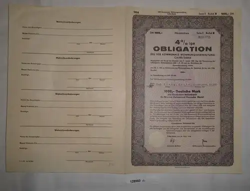 1000 Mark Obligation VEB kommunale Wohnungsverwaltung Calbe 28.März 1958 /128960