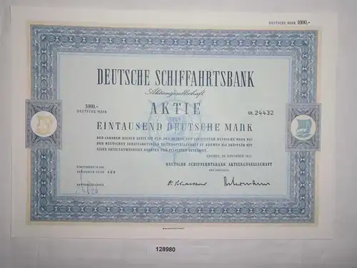 1000 Mark Aktie Deutsche Schiffahrtsbank AG Bremen November 1971 (128980)