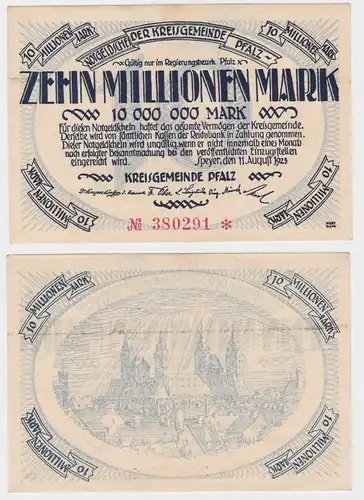 10 Millionen Mark Banknote Notgeld Kreisgemeinde Pfalz Speyer 11.8.1923 (140302)