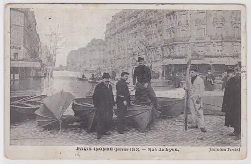902456 AK Paris Hochwasser Rue de Lyon Januar 1910