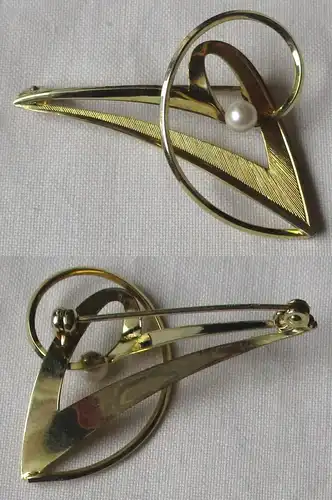 elegante 333er Gold Damen Brosche mit kleiner Perle (132874)