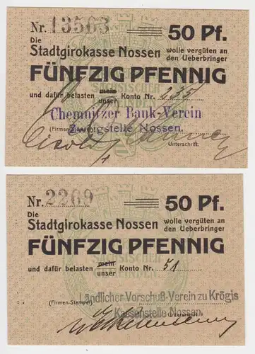 2 x 50 Pfennig Stadtgirokasse Nossen Kassenfrisch (153326)