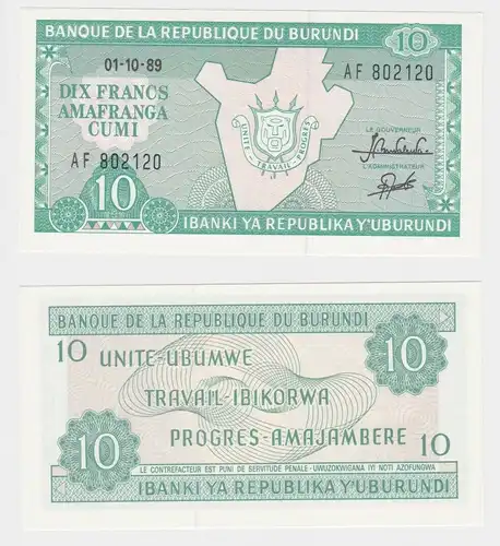 10 Francs Banknote Banque de la Republique du Burundi 1989 P27 UNC (153201)