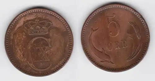 5 Öre Kupfer Münze Dänemark Delphin 1902 (133215)
