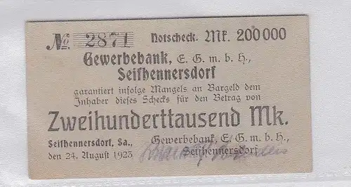 200000 Mark Banknote Gewerbebank Seifhennersdorf 25.08.1923 (118932)