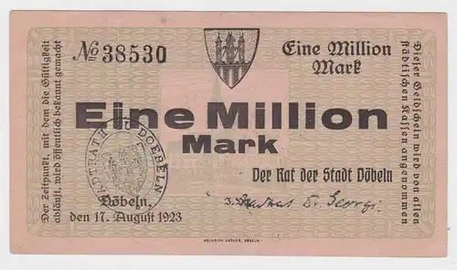 Eine Million Mark Banknote Stadt Döbeln 17.August 1923 (119684)